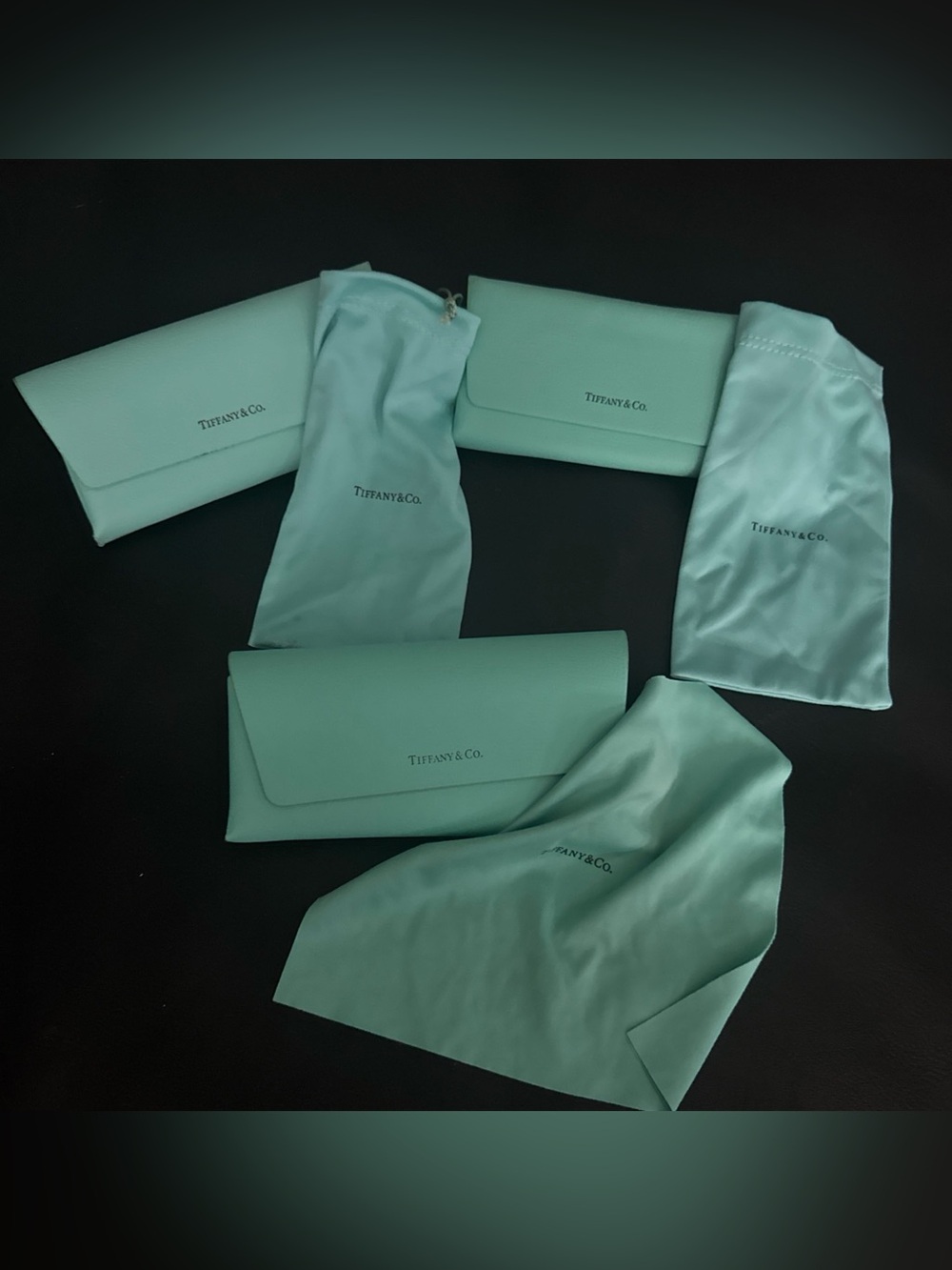 Lot 3 TIFFANY & CO. Eyeglass Soft Glasses/Sunglass Leather Teal Magnetic Case*